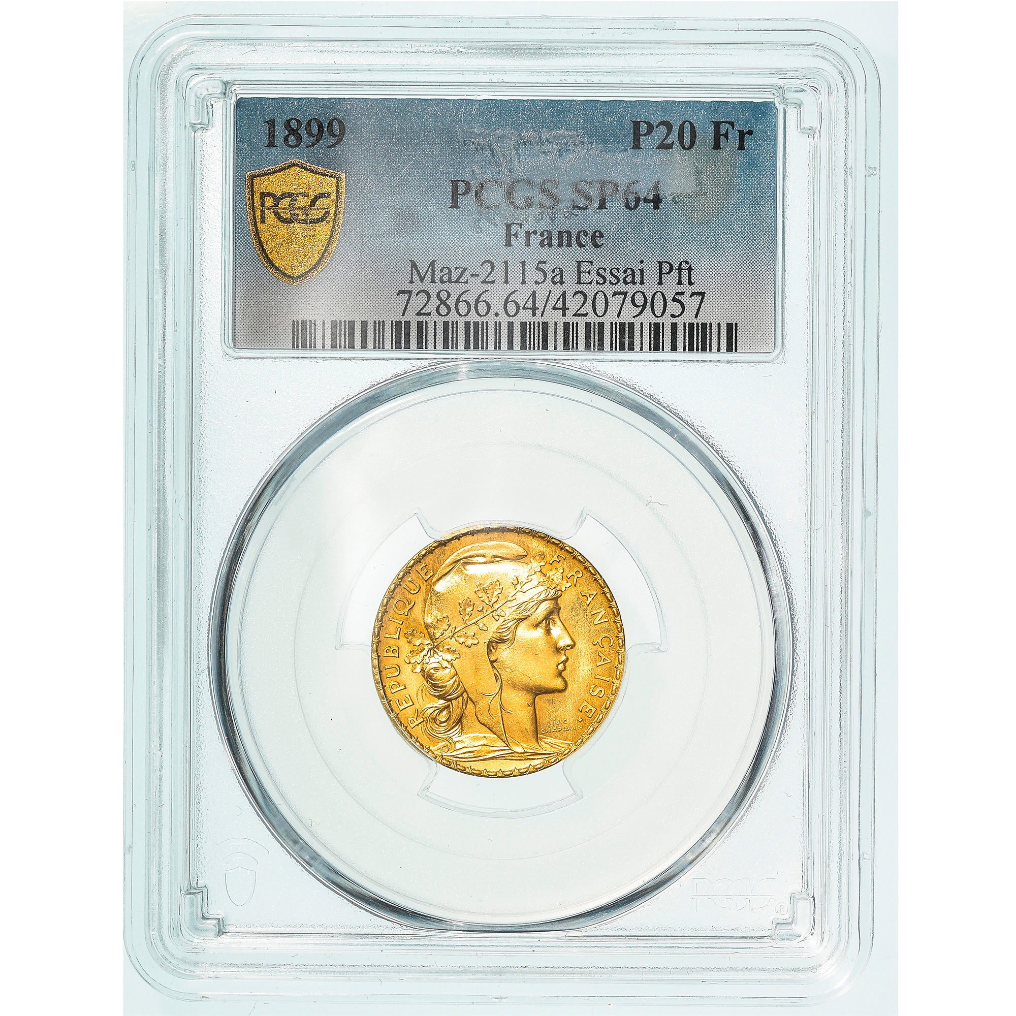 Monnaie, France, Marianne, 20 Francs, 1899, Paris, Essai-Piéfort, PCGS, SP64