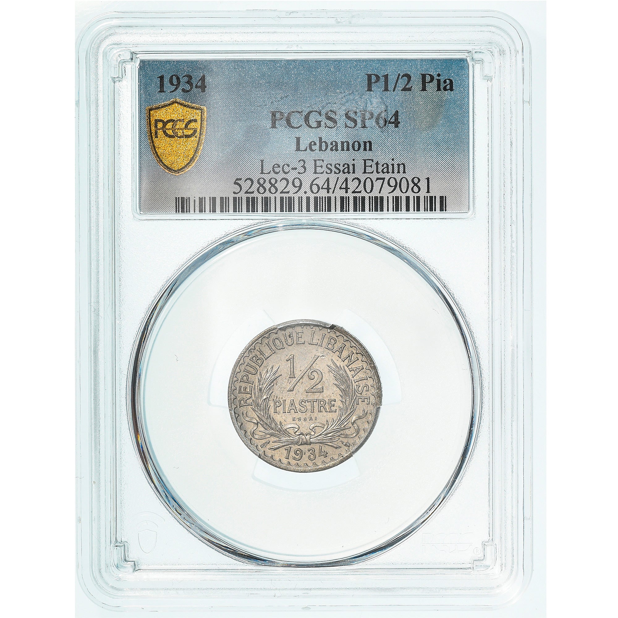 Coin, Lebanon, 1/2 Piastre, 1934, ESSAI, PCGS, SP64, MS(64), Copper-nickel