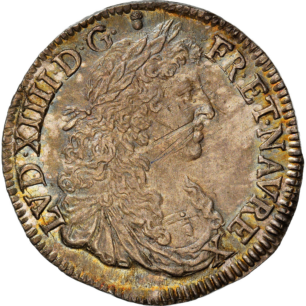 Munten, Frankrijk, Louis XIV, 1/2 Écu juvénile, 3e poinçon, 1/2 Ecu, 1673