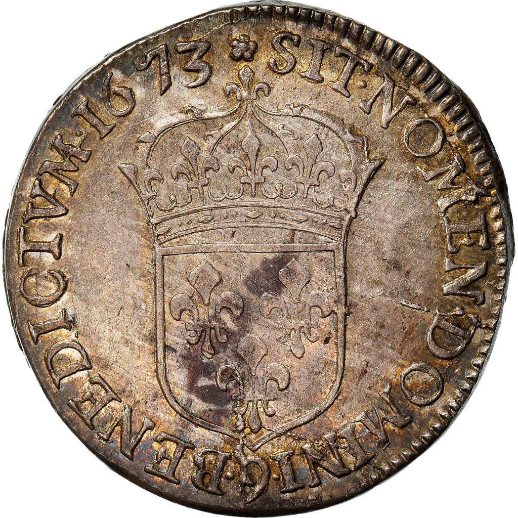 Munten, Frankrijk, Louis XIV, 1/2 Écu juvénile, 3e poinçon, 1/2 Ecu, 1673