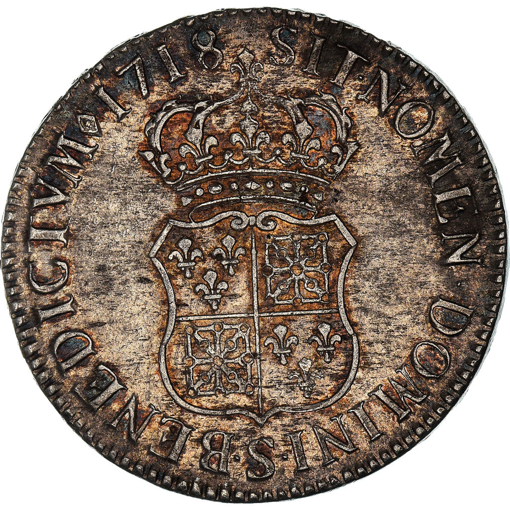 Moneta, Francia, Louis XV, Écu de France-Navarre, Ecu, 1718, Reims, BB+