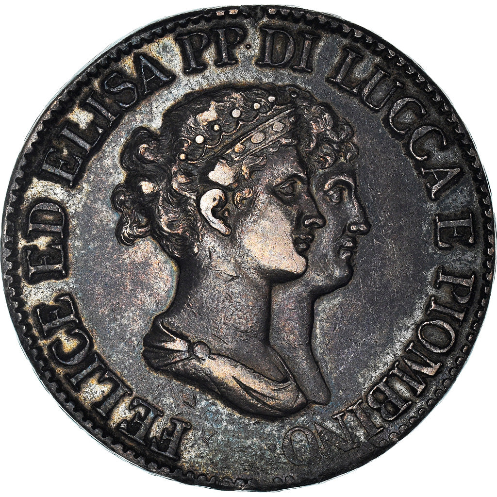 Coin, ITALIAN STATES, LUCCA, Felix and Elisa, 5 Franchi, 1807, Firenze