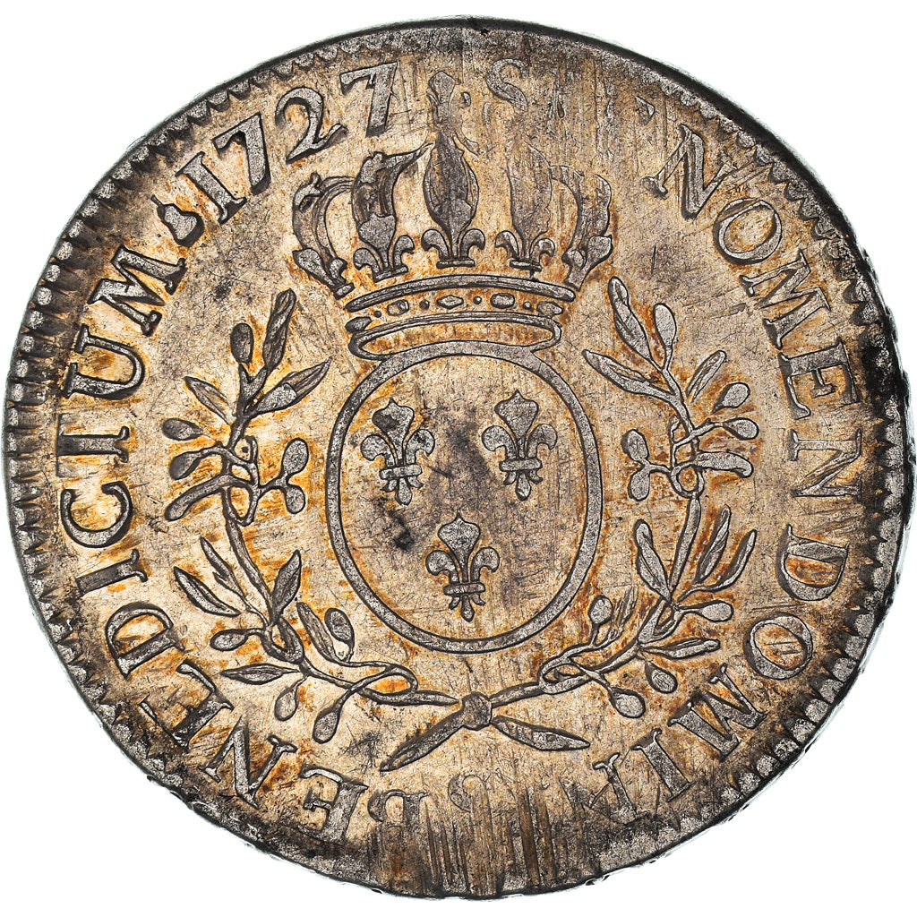 Moeda, França, Louis XV, Écu aux branches d'olivier, Ecu, 1727, Reims