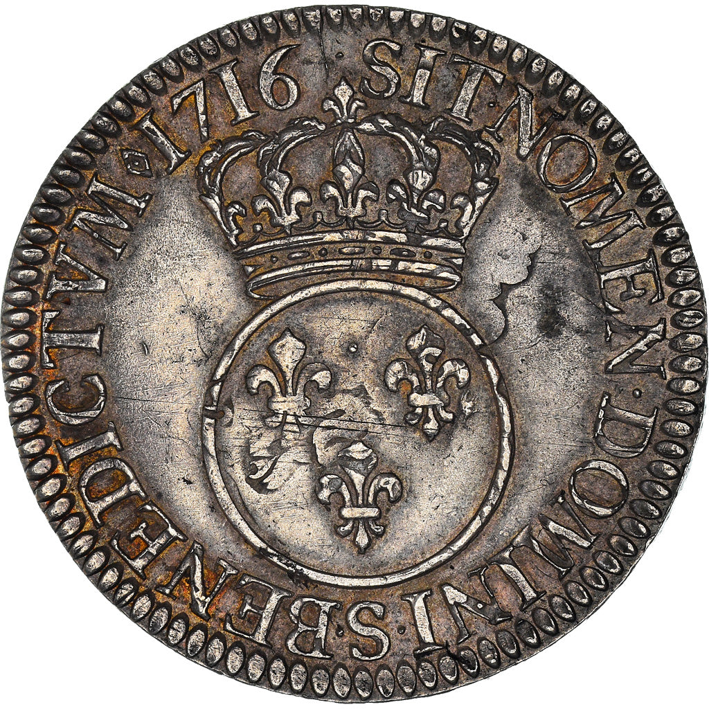 Coin, France, Louis XV, Écu Vertugadin, Ecu, 1716, Reims, AU(50-53), Silver