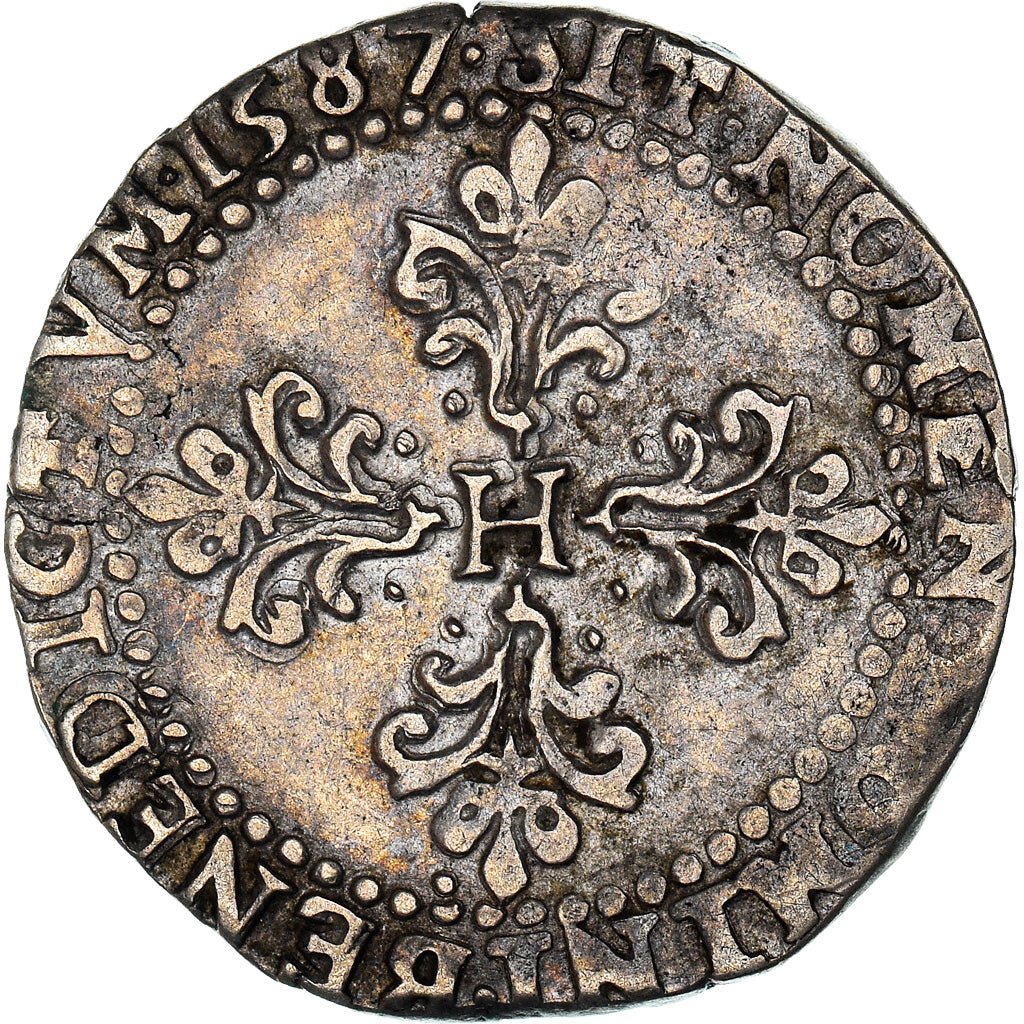Moneda, Francia, Henri III, Demi Franc, 1587, Rouen, MBC, Plata, Sombart:4716
