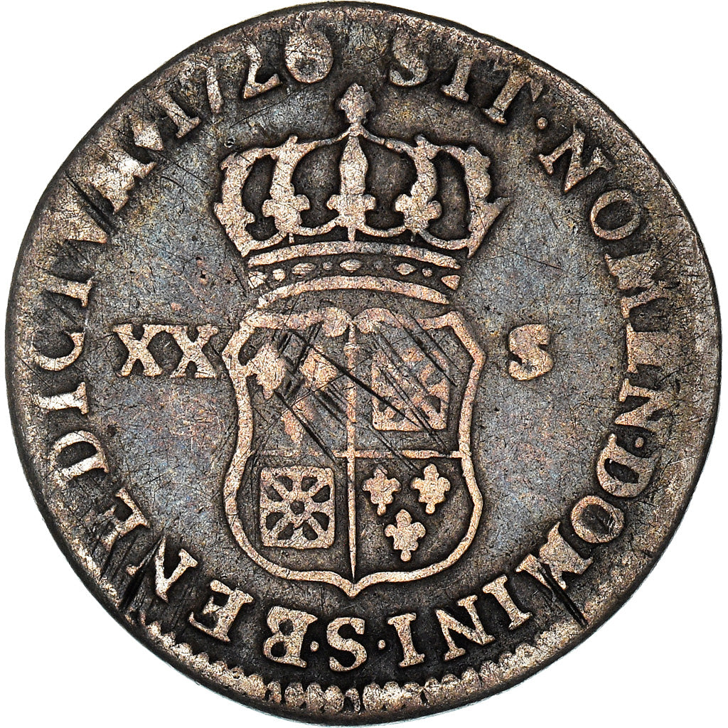 Moneda, Francia, Louis XV, 1/6 Écu (XX – S) de France-Navarre, 20 Sols, 1/6