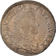 Moeda, França, Louis XIV, Écu aux 8 L, Ecu, 1690, Metz, AU(55-58), Prata