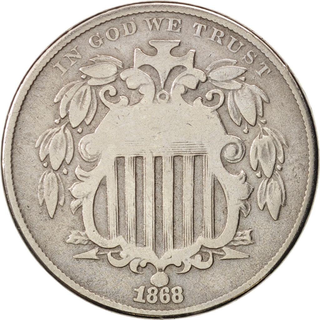 Coin, United States, Shield Nickel, 5 Cents, 1868, U.S. Mint, Philadelphia