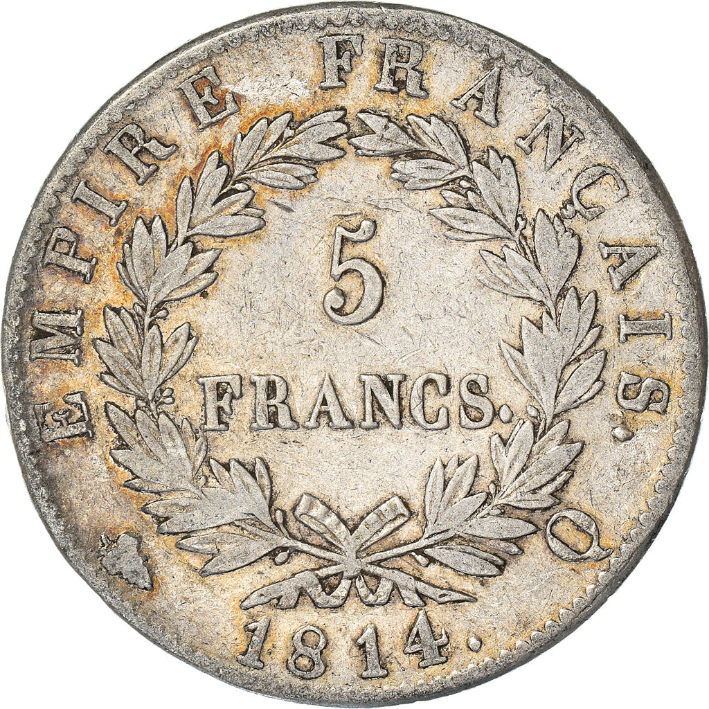 Moeda, França, Napoléon I, 5 Francs, 1814, Perpignan, VF(30-35), Prata