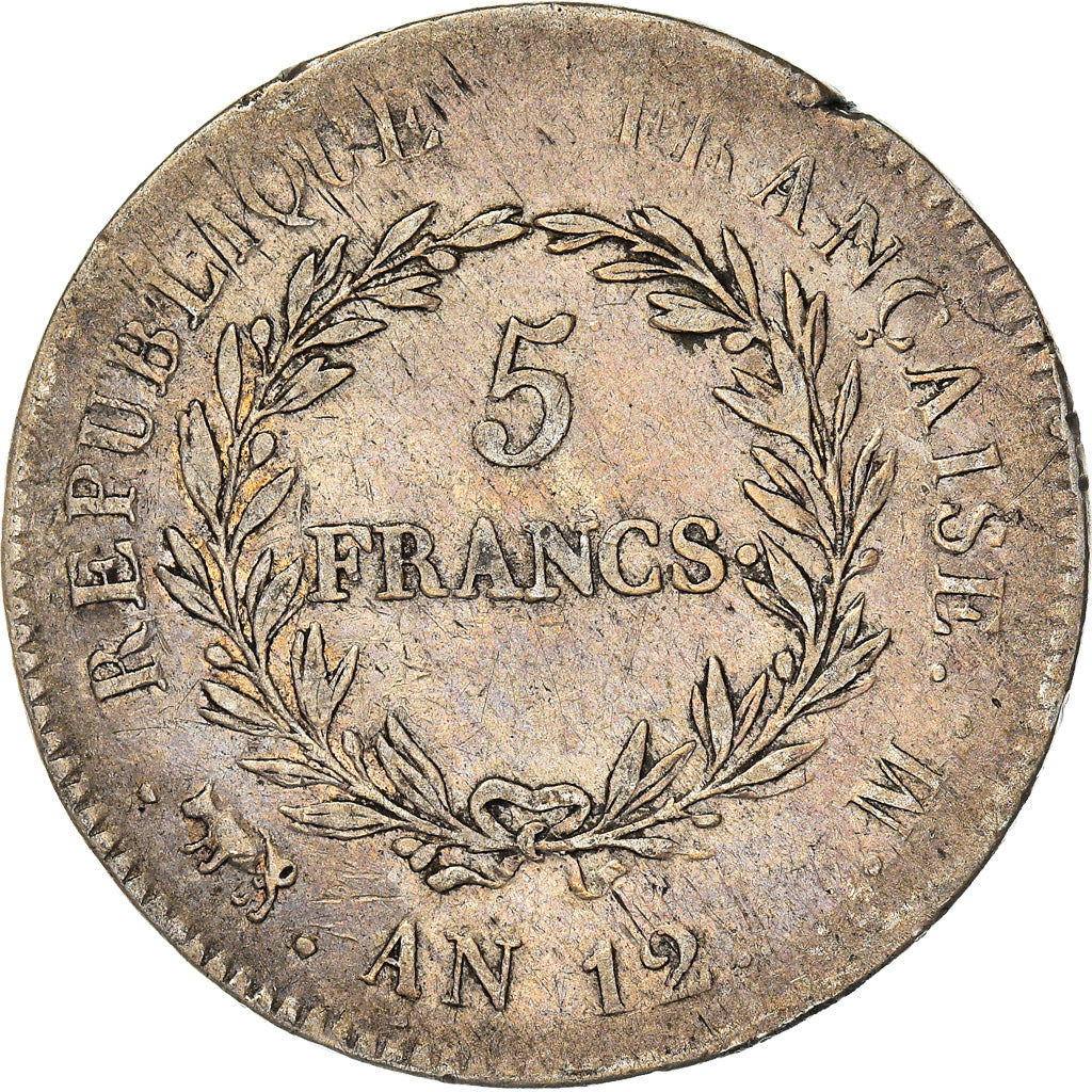 Münze, Frankreich, Napoléon I, 5 Francs, An 12, Toulouse, S+, Silber