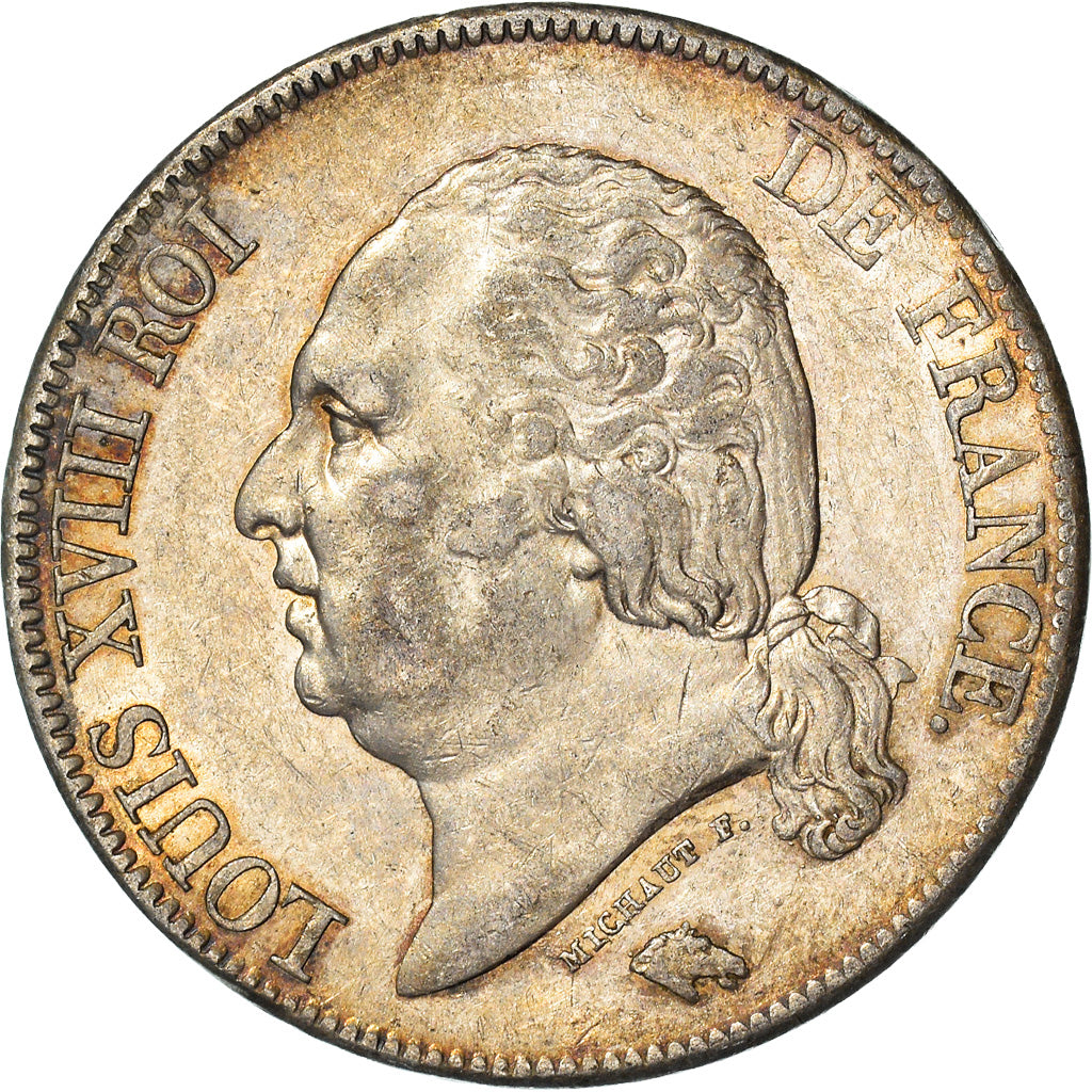 Moneda, Francia, Louis XVIII, Louis XVIII, 5 Francs, 1824, Paris, MBC, Plata