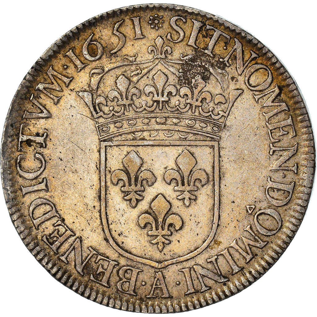 Moeda, França, Louis XIV, Écu à la mèche longue, Ecu, 1651, Paris