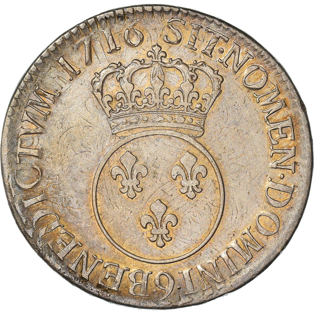 Moneda, Francia, Louis XV, Écu Vertugadin, Ecu, 1716, Rennes, MBC, Plata