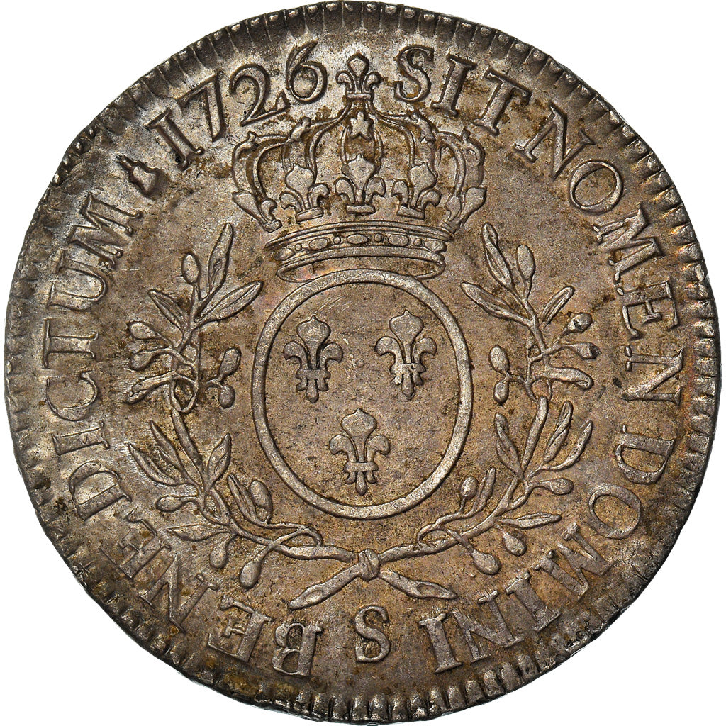 Moeda, França, Louis XV, Écu aux branches d'olivier, Ecu, 1726, Reims