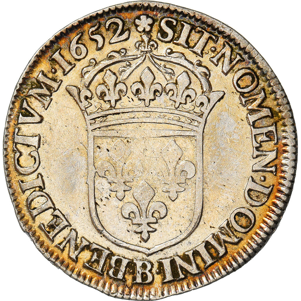 Moneda, Francia, Louis XIV, 1/2 Écu à la mèche longue, 1652, Rouen, BC+