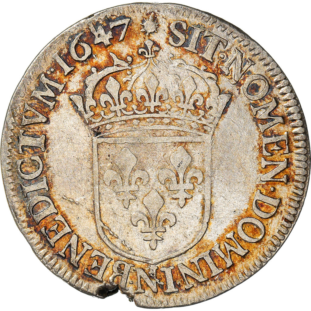 Moeda, França, Louis XIV, 1/2 Écu à la mèche longue, 1/2 Ecu, 1647