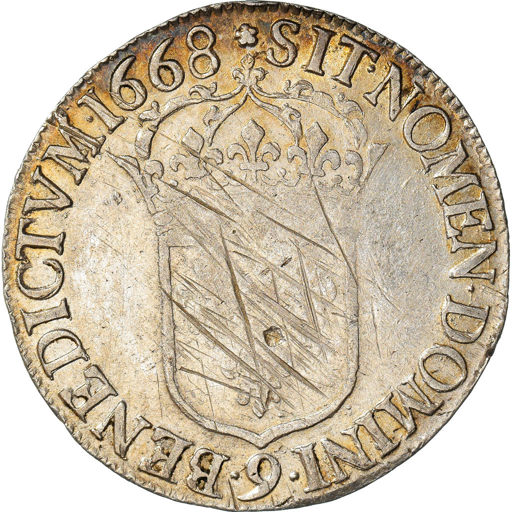 Moneta, Francja, Louis XIV, Ecu, 1668, Rennes, VF(30-35), Srebro, KM:214.4
