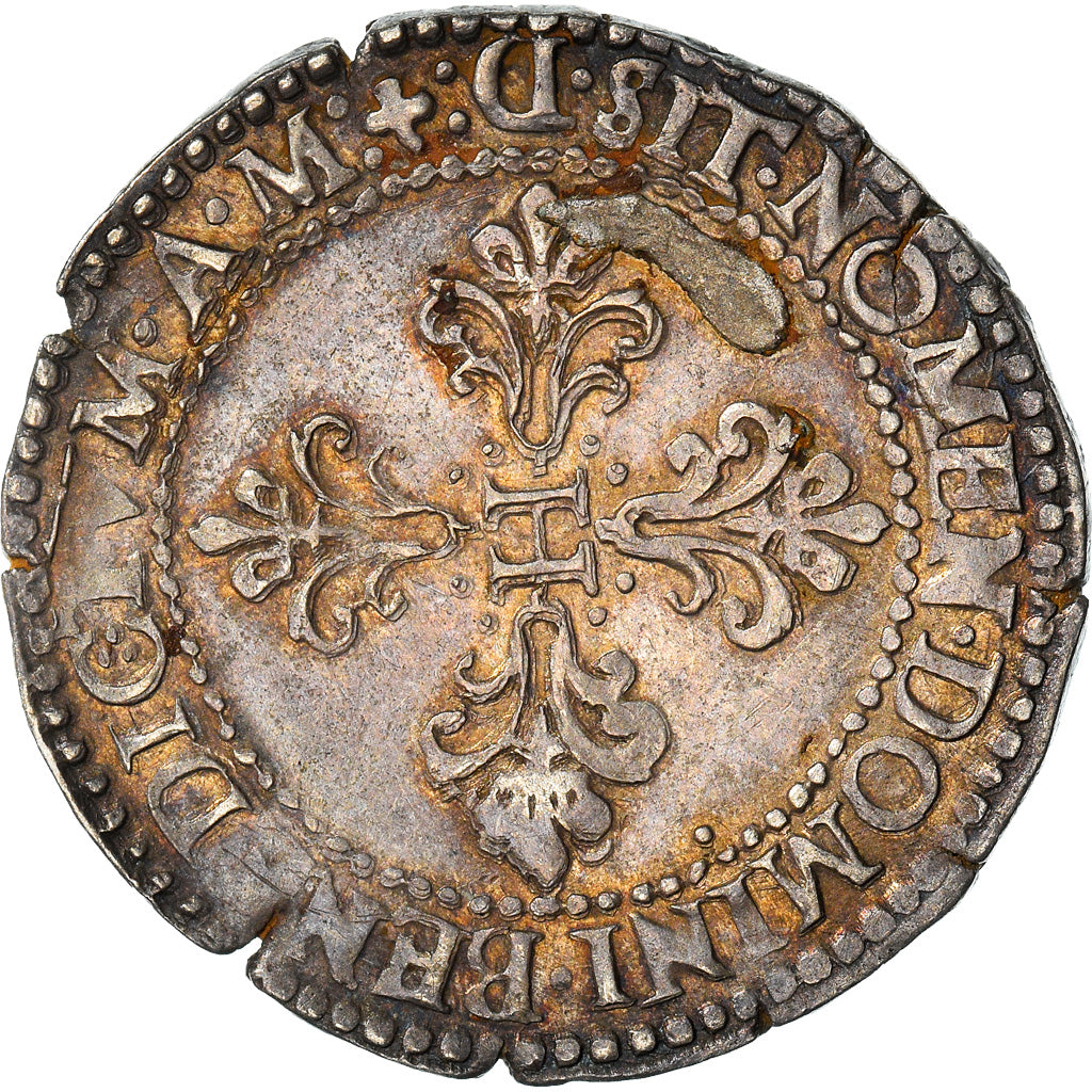 Monnaie, France, Henri III, 1/2 Franc au col plat, 1578, Lyon, TTB+, Argent
