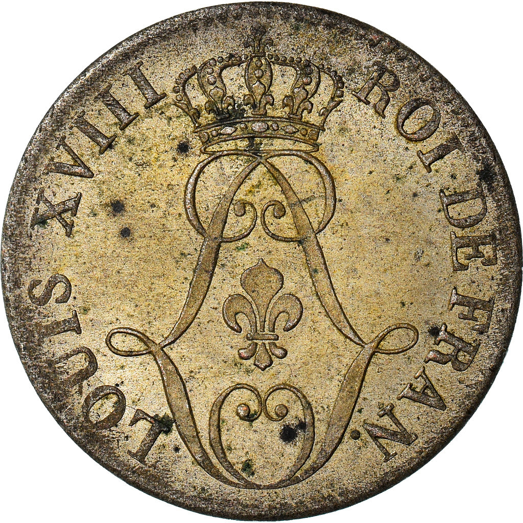 Coin, FRENCH GUIANA, Louis XVIII, 10 Centimes, 1818, Paris, AU(55-58), Billon