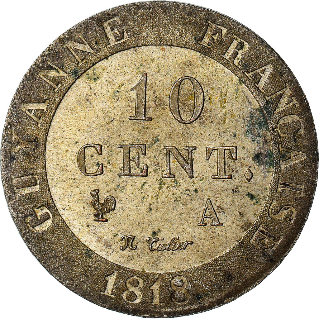 Coin, FRENCH GUIANA, Louis XVIII, 10 Centimes, 1818, Paris, AU(55-58), Billon
