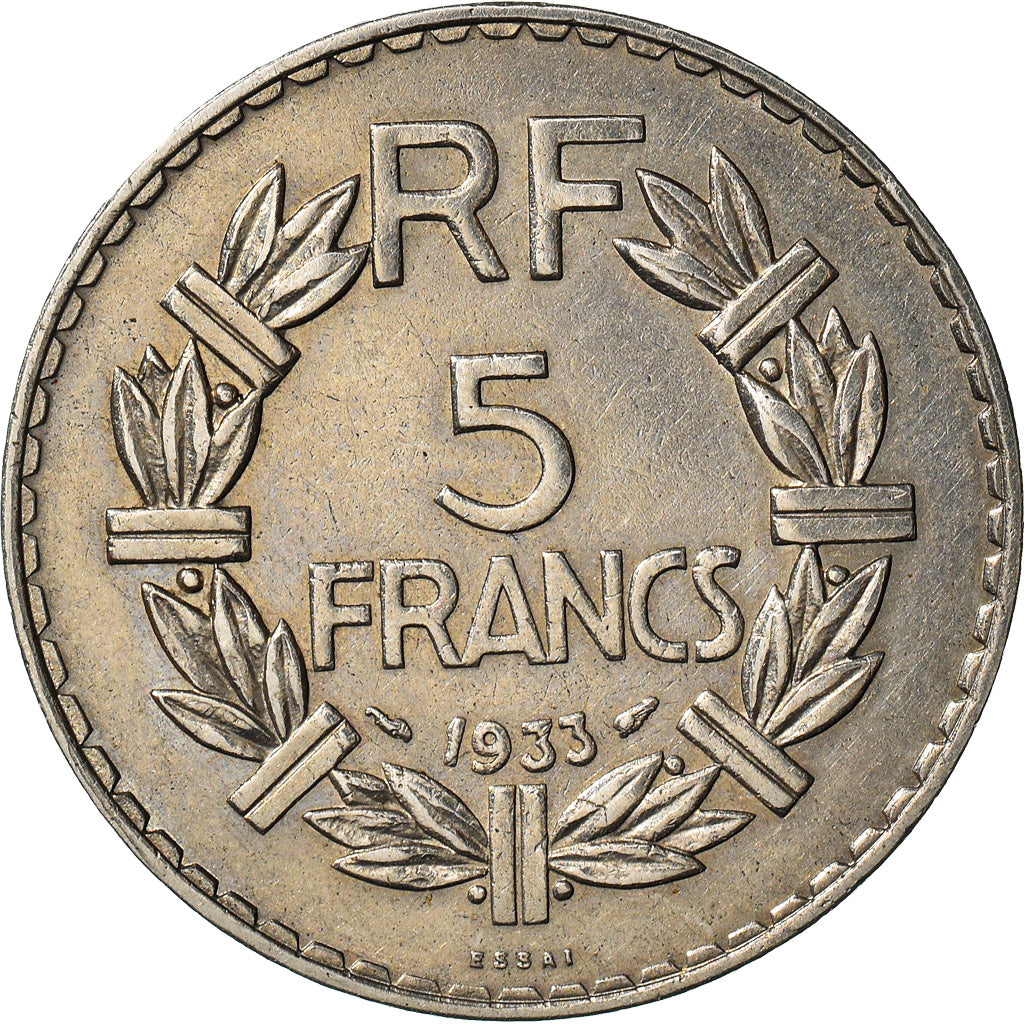 Coin, France, Lavrillier, 5 Francs, 1933, ESSAI, AU(55-58), Nickel, KM:E65