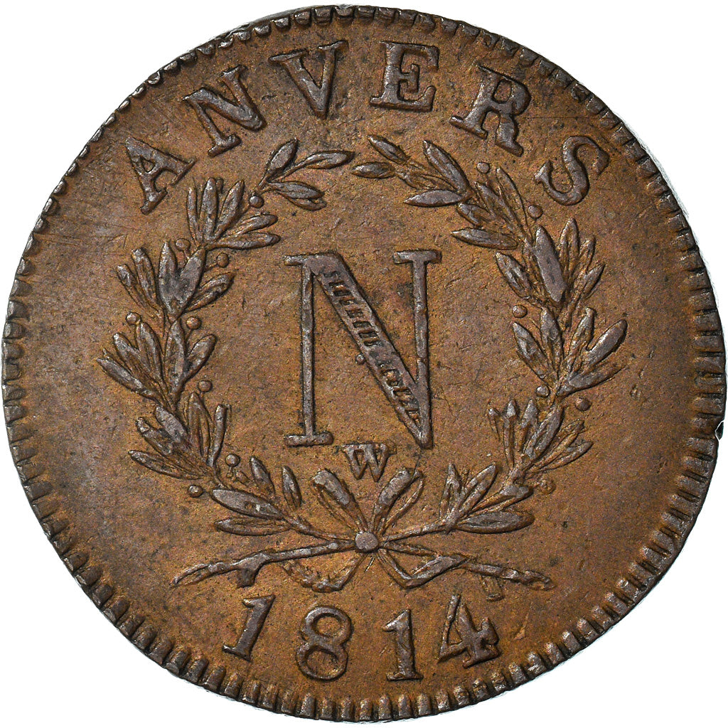 Monnaie, FRENCH STATES, ANTWERP, 10 Centimes, 1814, Wolschot, TTB+, Bronze