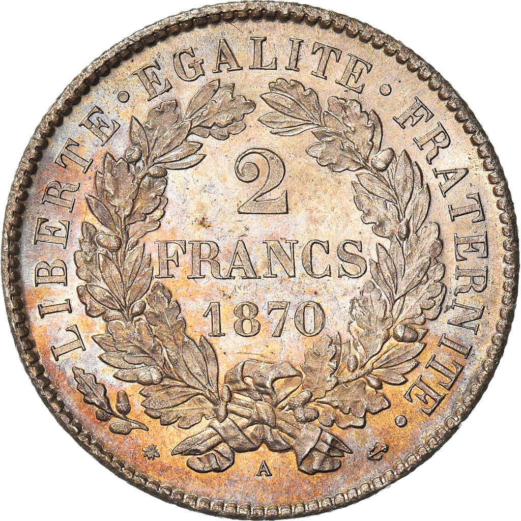 Coin, France, Cérès, 2 Francs, 1870, Paris, MS(65-70), Silver, KM:816.1