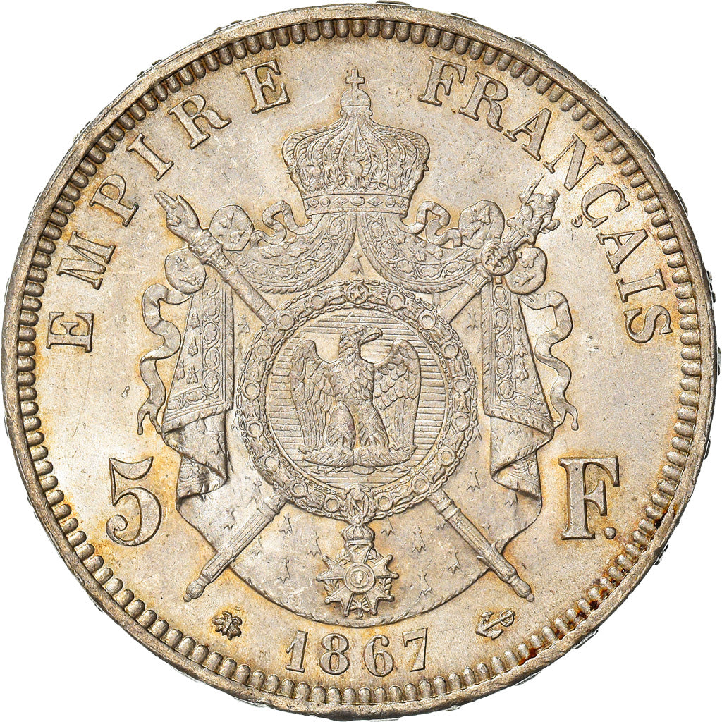 Coin, France, Napoleon III, Napoléon III, 5 Francs, 1867, Paris, MS(60-62)