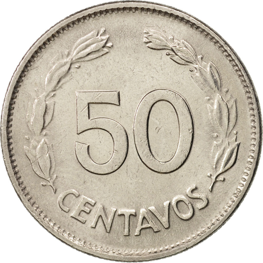 Coin, Ecuador, 50 Centavos, Cincuenta, 1977, AU(55-58), Nickel Clad Steel, KM:81