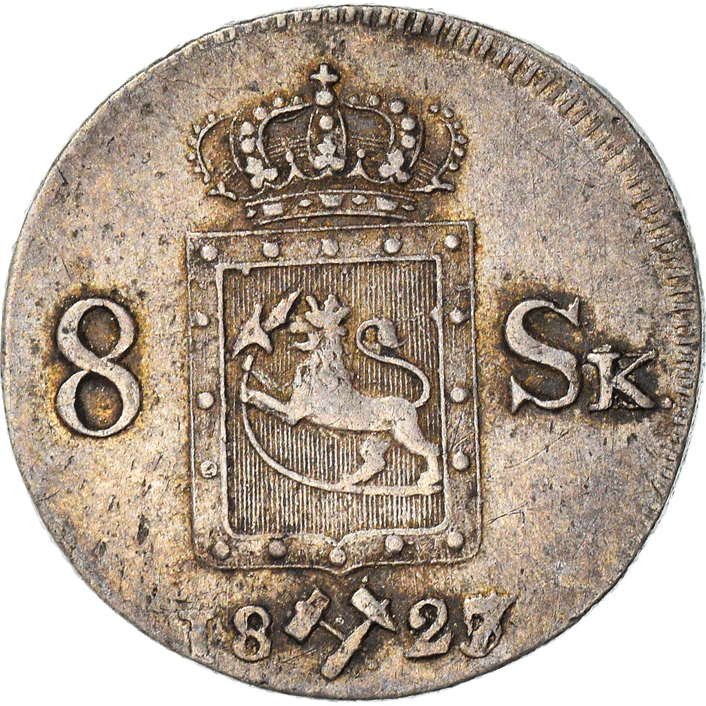 Coin, Norway, Carl XIV, 8 Skilling, 1/2 Mark, 1827/5, Kongsberg, AU(50-53)