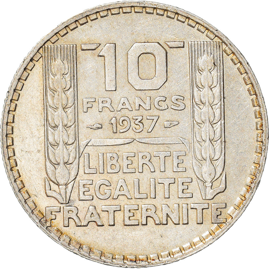 Moneta, Francja, Turin, 10 Francs, 1937, Paris, AU(50-53), Srebro, KM:878