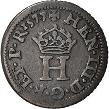 Monnaie, France, Henri III, Liard à l'H couronnée, 1577, Paris, Quadruple