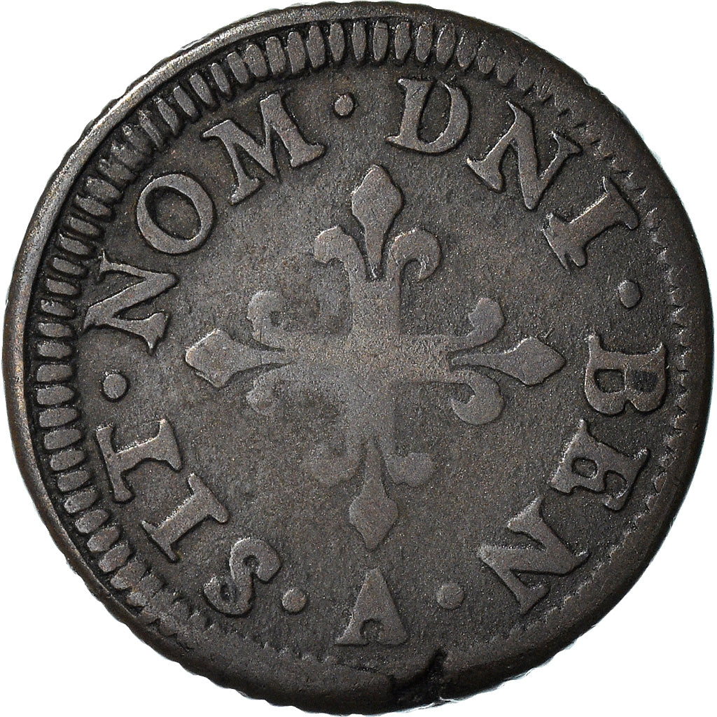 Monnaie, France, Henri III, Liard à l'H couronnée, 1577, Paris, Quadruple