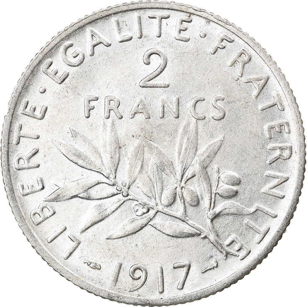 Coin, France, Semeuse, 2 Francs, 1917, Paris, AU(50-53), Silver, KM:845.1