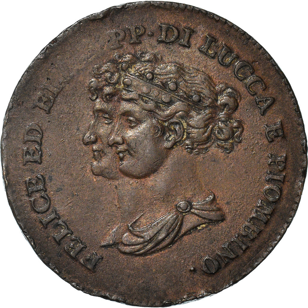 Coin, ITALIAN STATES, LUCCA, Felix and Elisa, 5 Centesimi, 1806, AU(55-58)