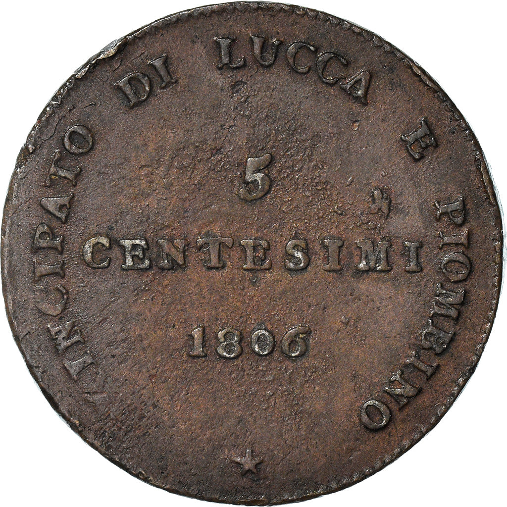 Coin, ITALIAN STATES, LUCCA, Felix and Elisa, 5 Centesimi, 1806, AU(55-58)