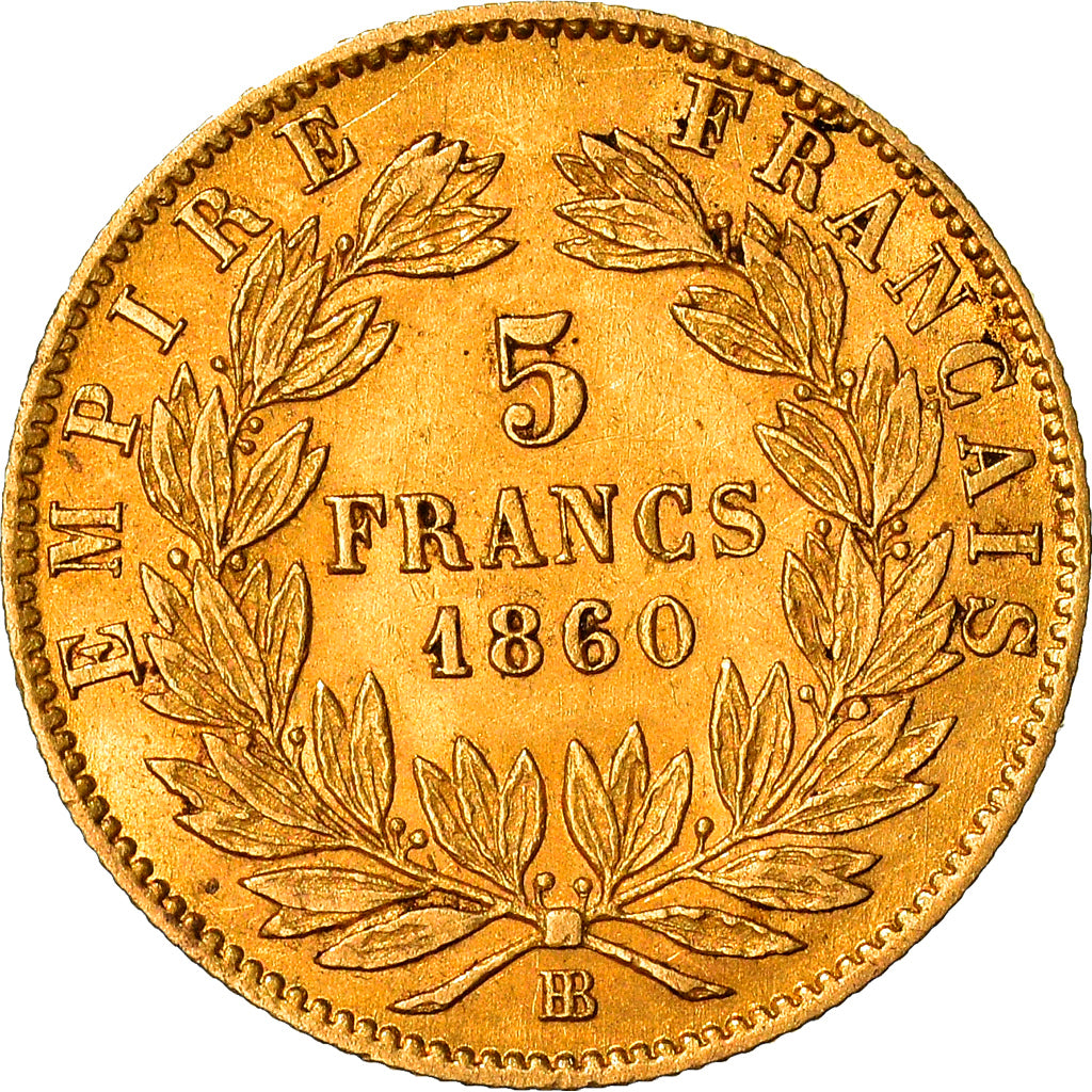Munten, Frankrijk, Napoleon III, Napoléon III, 5 Francs, 1860, Strasbourg, ZF+