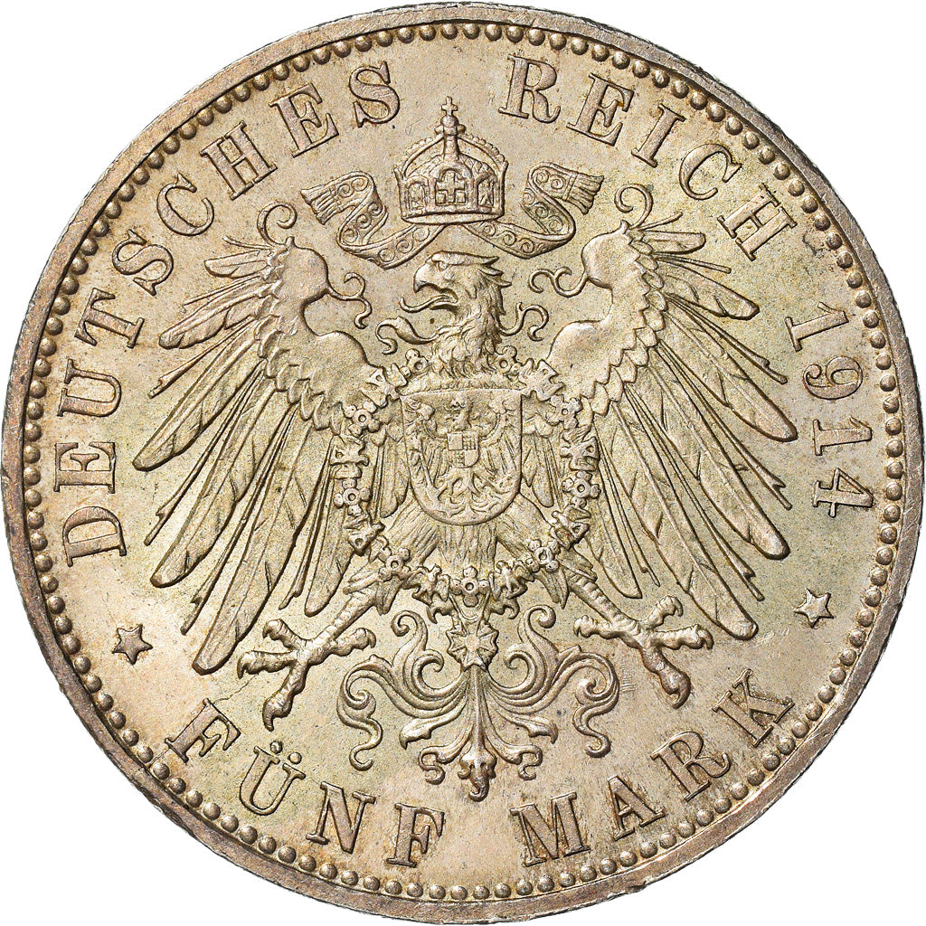 Coin, German States, BAVARIA, Ludwig III, 5 Mark, 1914, Munich, AU(55-58)