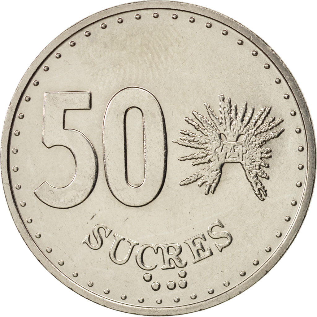 Coin, Ecuador, 50 Sucres, 1991, MS(63), Nickel Clad Steel, KM:93