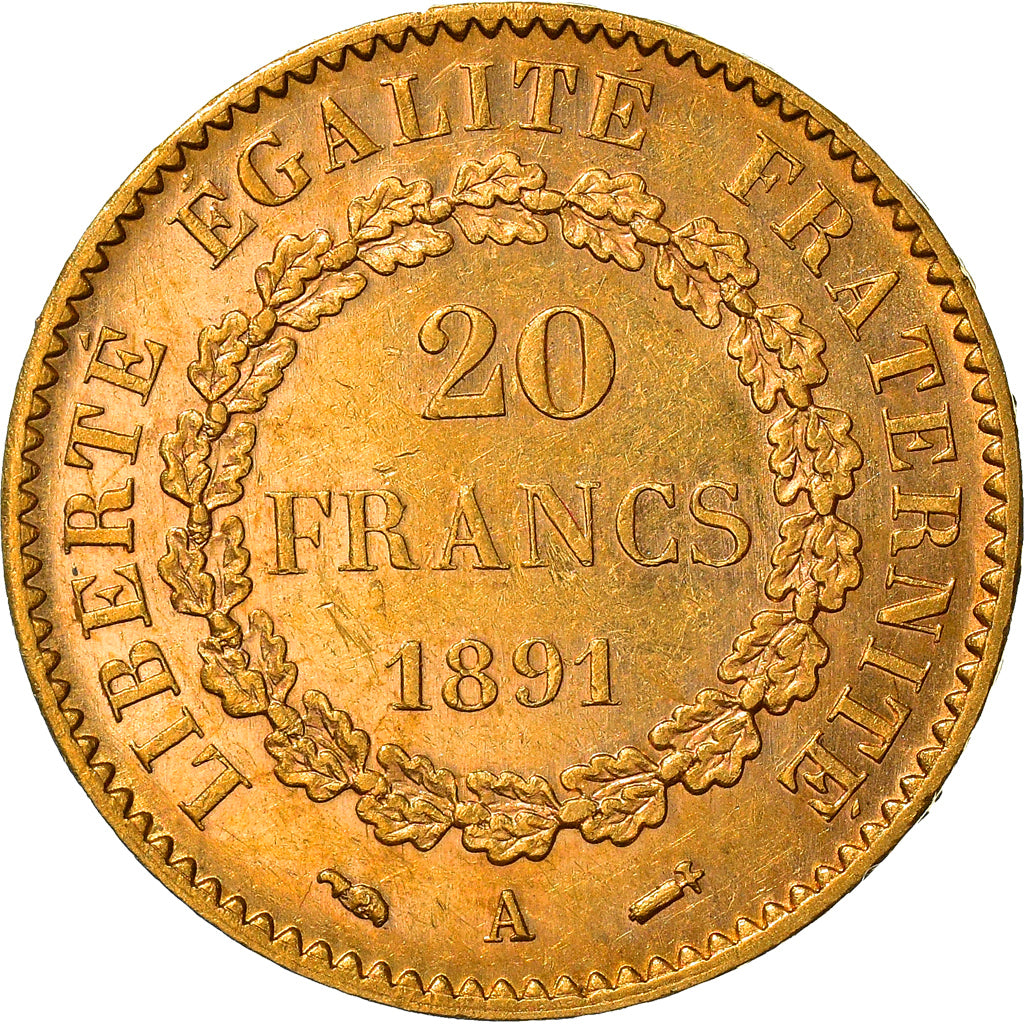 Moneta, Francja, Génie, 20 Francs, 1891, Paris, MS(63), Złoto, KM:825
