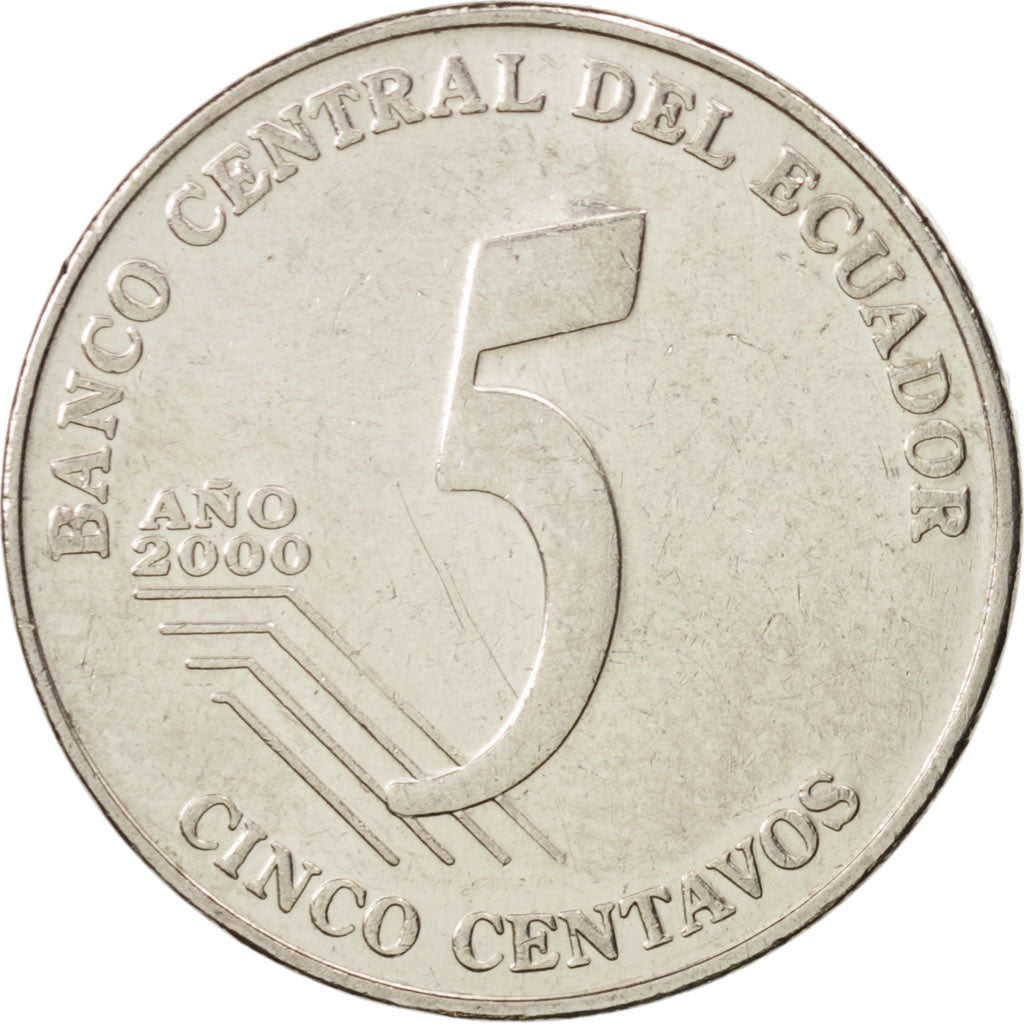 Coin, Ecuador, 5 Centavos, Cinco, 2000, AU(55-58), Steel, KM:105