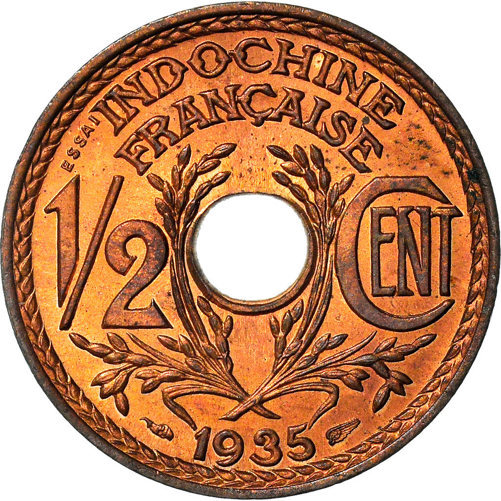 Coin, FRENCH INDO-CHINA, 1/2 Cent, 1935, Paris, ESSAI, MS(65-70), Bronze