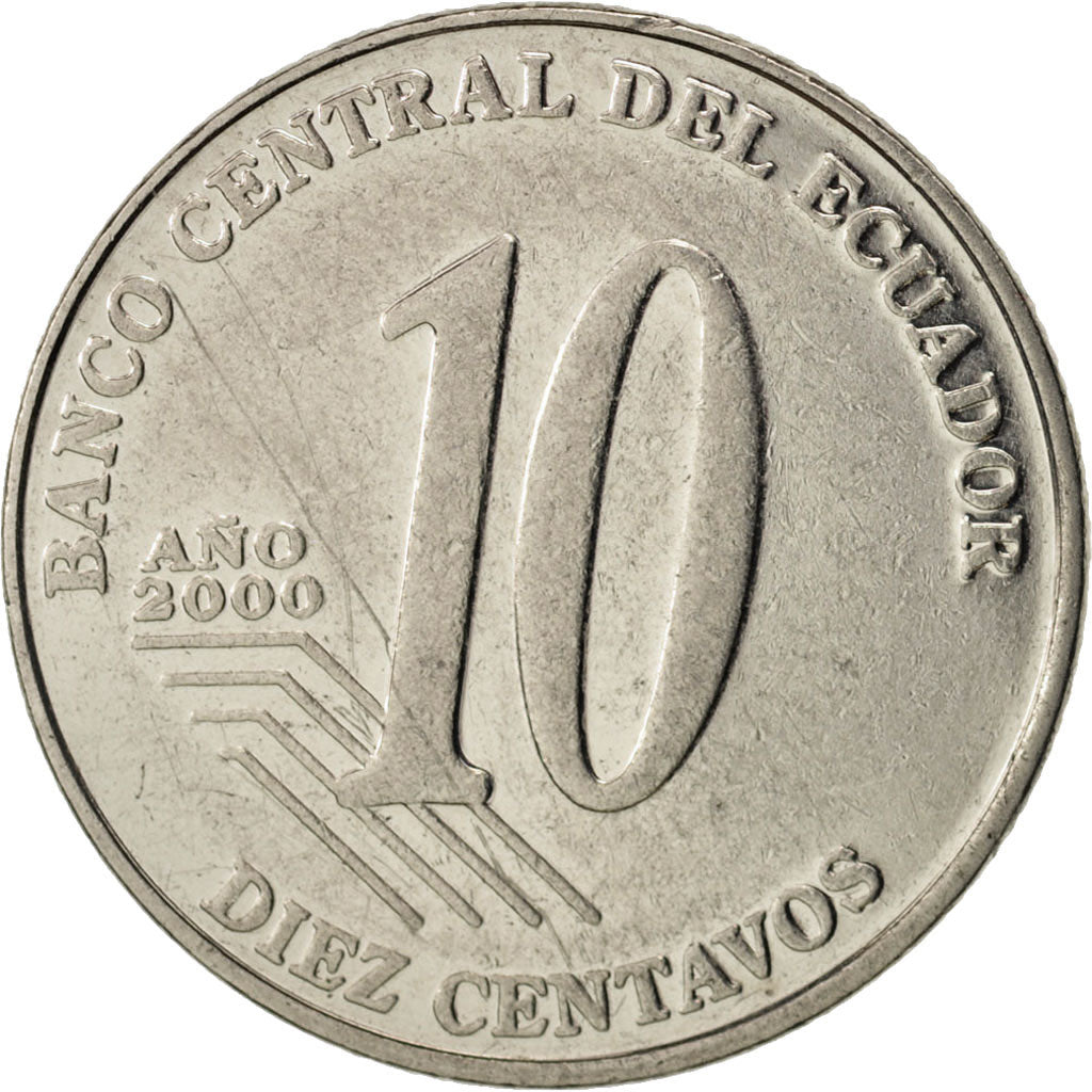 Münze, Ecuador, 10 Centavos, Diez, 2000, SS+, Steel, KM:106