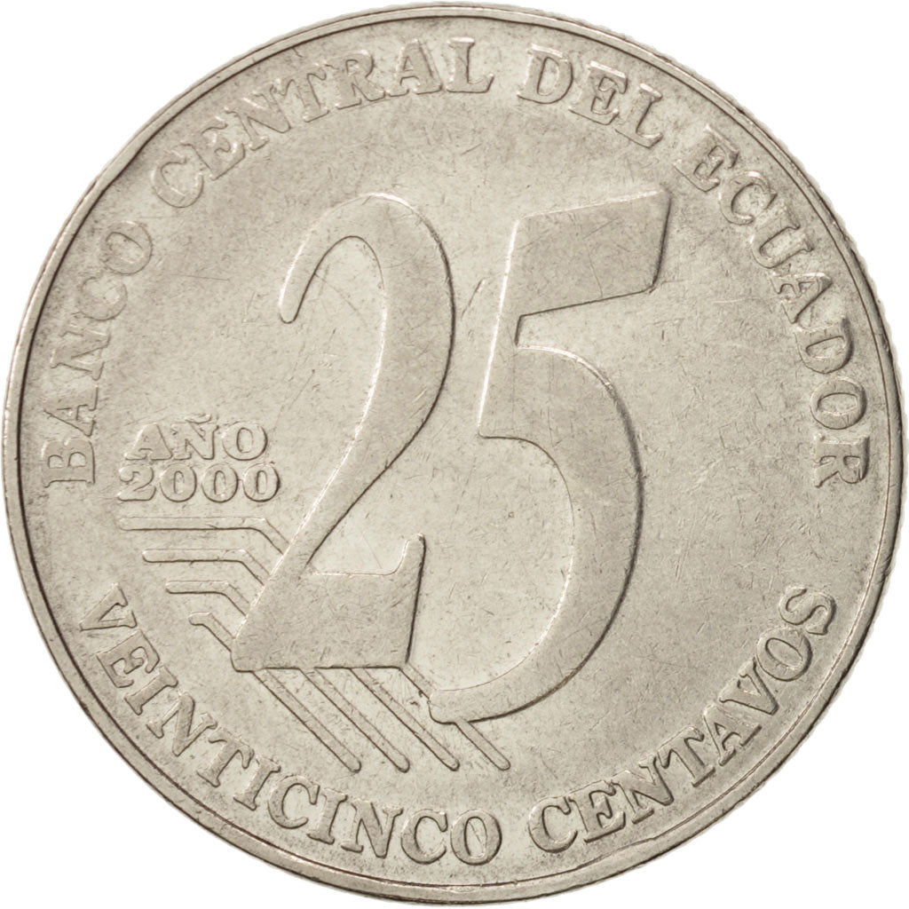 Coin, Ecuador, 25 Centavos, 2000, VF(20-25), Steel, KM:107