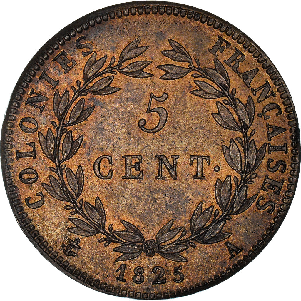 Coin, FRENCH COLONIES, Charles X, 5 Centimes, 1825, Paris, MS(63), Bronze