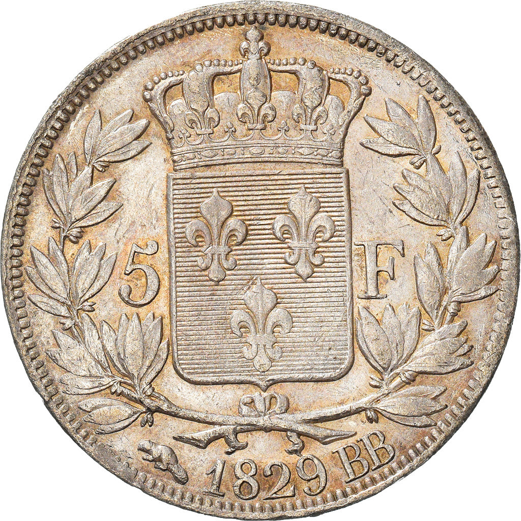 Coin, France, Charles X, 5 Francs, 1829, Strasbourg, EF(40-45), Silver