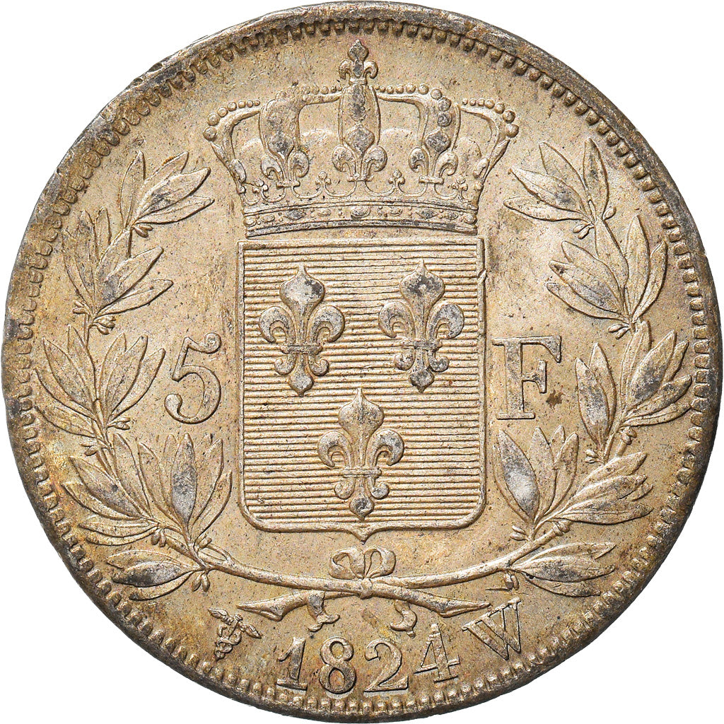 Munten, Frankrijk, Louis XVIII, Louis XVIII, 5 Francs, 1824, Lille, ZF, Zilver