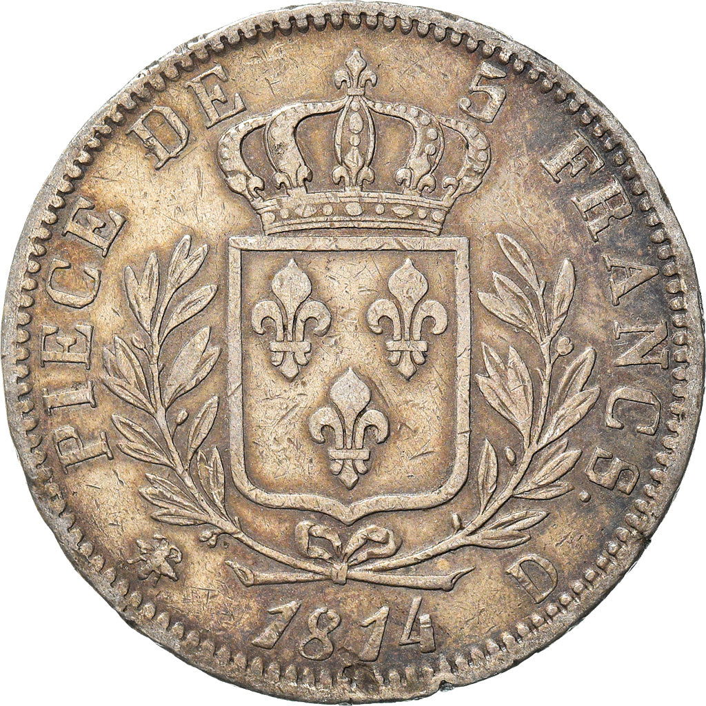 Coin, France, Louis XVIII, Louis XVIII, 5 Francs, 1814, Lyon, EF(40-45), Silver