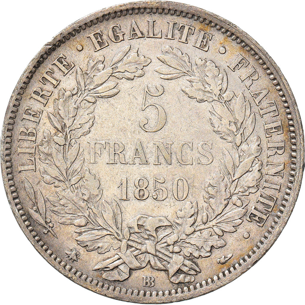 Coin, France, Cérès, 5 Francs, 1850, Strasbourg, AU(50-53), Silver, KM:761.2
