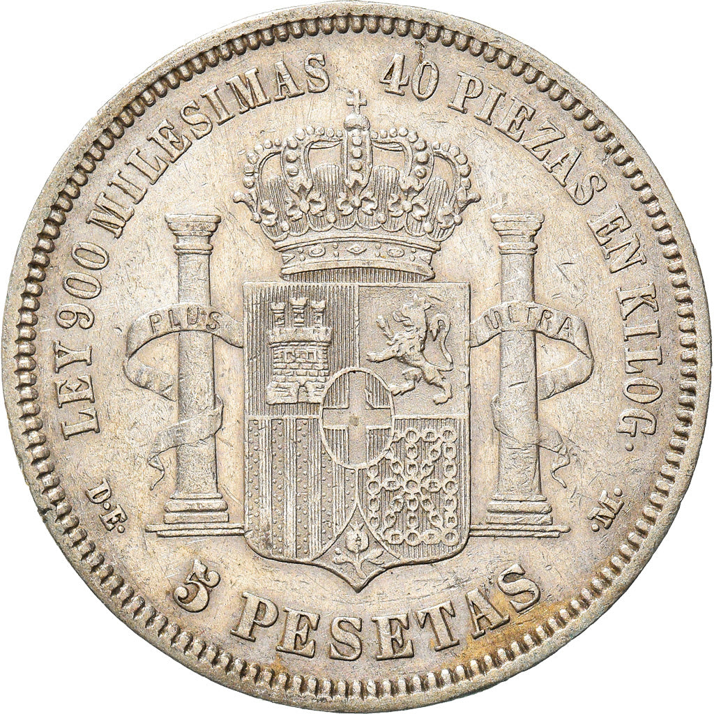 Coin, Spain, Amadeao I, 5 Pesetas, 1875, EF(40-45), Silver, KM:666